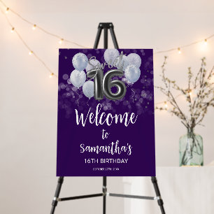 Silver Foil Sweet 16 Balloons Purple Welcome Sign