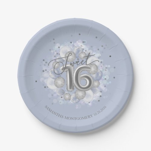 Silver Foil Sweet 16 Bday Balloons Dusty Blue Paper Plates