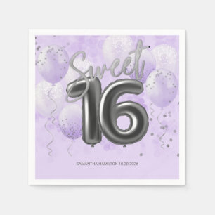 Silver Foil Sweet 16 Bday Balloons Lavender Napki Napkins