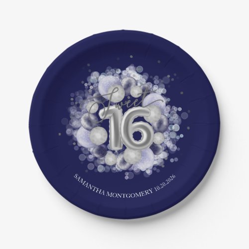 Silver Foil Sweet 16 Bday Balloons Royal Blue Paper Plates
