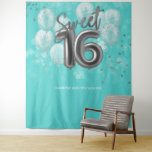 Silver Foil Sweet 16 Bday Balloons Teal Backdrop at Zazzle