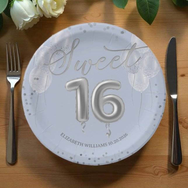 Silver Foil Sweet 16 Birthday Balloons Party Blue  Paper Plates (Creator Uploaded)