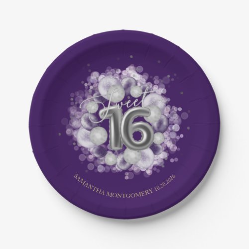 Silver Foil Sweet 16 Birthday Balloons Party Paper Plates