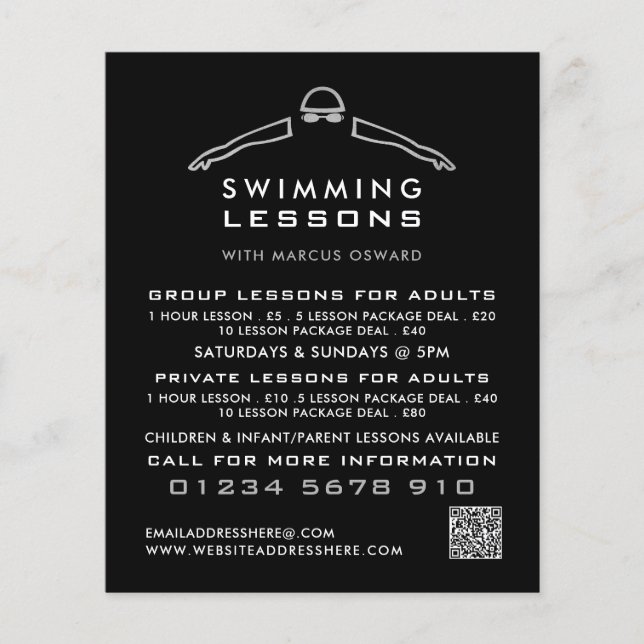 Silver Foil Swimmer Icon, Swimming Lesson Advert  Flyer (Front)