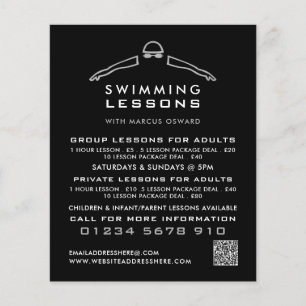 Silver Foil Swimmer Icon, Swimming Lesson Advert  Flyer