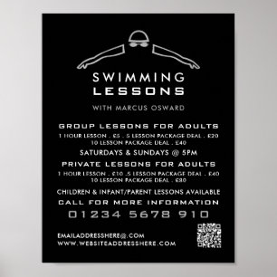 Silver Foil Swimmer Icon, Swimming Lesson Advert Poster