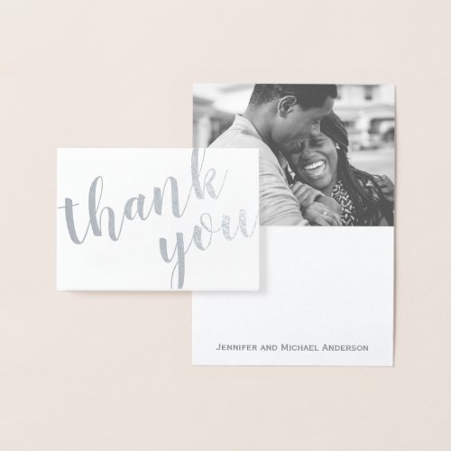 Silver Foil Thank You with Photo and Name Foil Card