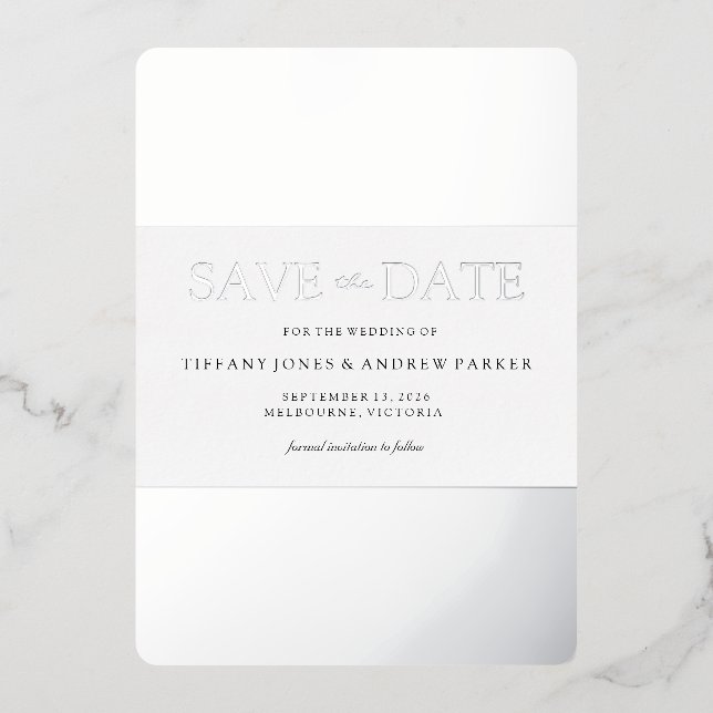 Silver Foil Trendy Modern Wedding Save The Date  Invitation (Front)