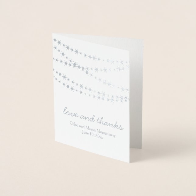 Silver Foil Twinkle Lights on Gray Thank You Card (Front)