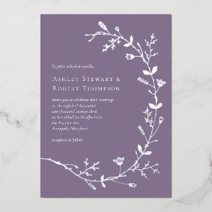 Silver Foil Vine Scroll Wedding, Dusty Purple Invitation