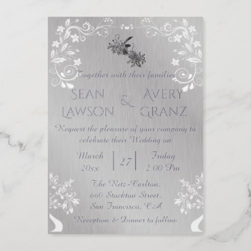 Silver Foil Vintage Silver_White Ornamental Border Foil Invitation