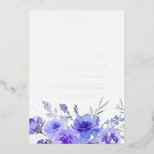 Silver Foil & Violet Purple Floral Wedding Invitation