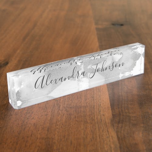 Silver Foil Wash Girly Desk Name Plate