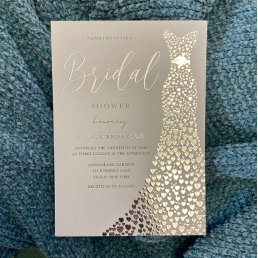 Silver Foil Wedding Dress Bridal Shower Foil Invitation