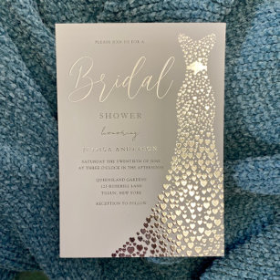 Silver Foil Wedding Dress Bridal Shower Foil Invitation