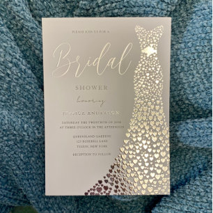 Silver Foil Wedding Dress Bridal Shower Invitation