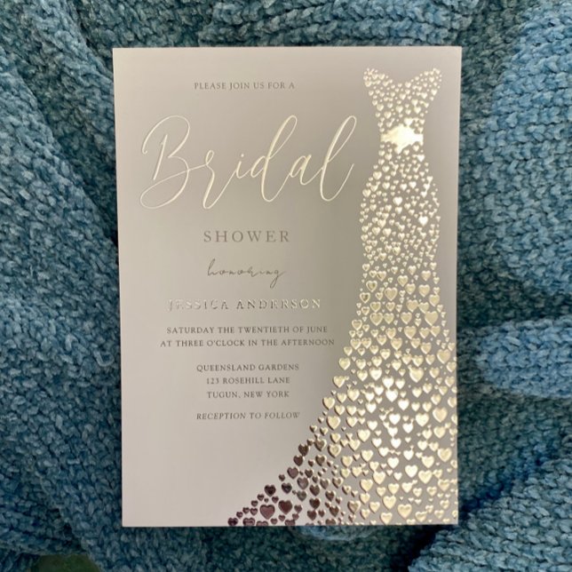 Silver Foil Wedding Dress Bridal Shower Invitation (Creator Uploaded)