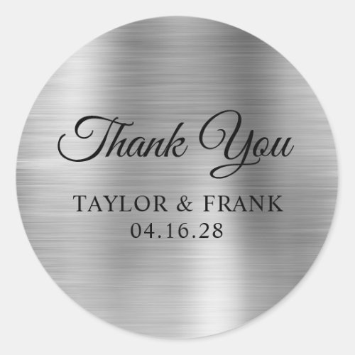 Silver Foil Wedding Thank You Classic Round Sticker