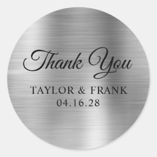 Silver Foil Wedding Thank You Classic Round Sticker