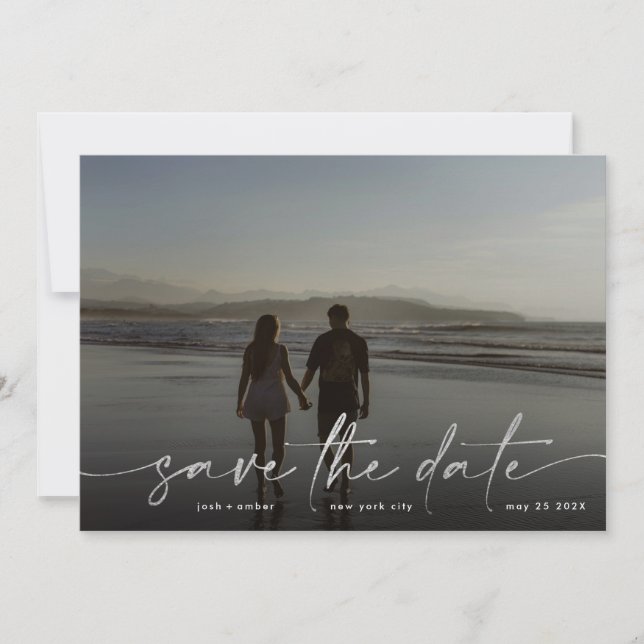 Silver Foil White Gray Modern Photo Ultimate Save The Date (Front)