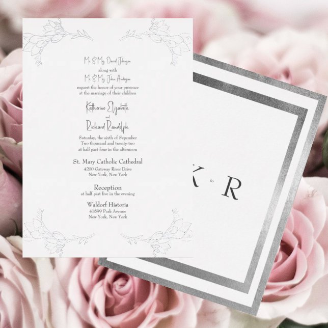 Silver Foil White Two Venue Both Parents Wedding   Foil Invitation (Creator Uploaded)
