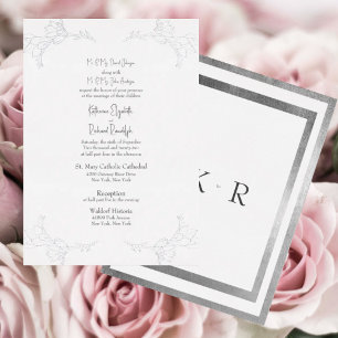 Silver Foil White Two Venue Both Parents Wedding Invitation