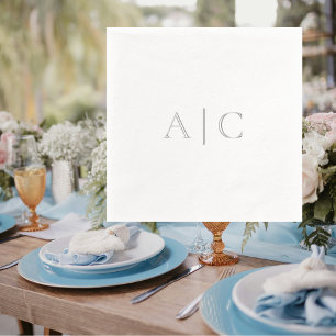 Silver Foil White Wedding Modern Monogram Foil Napkins