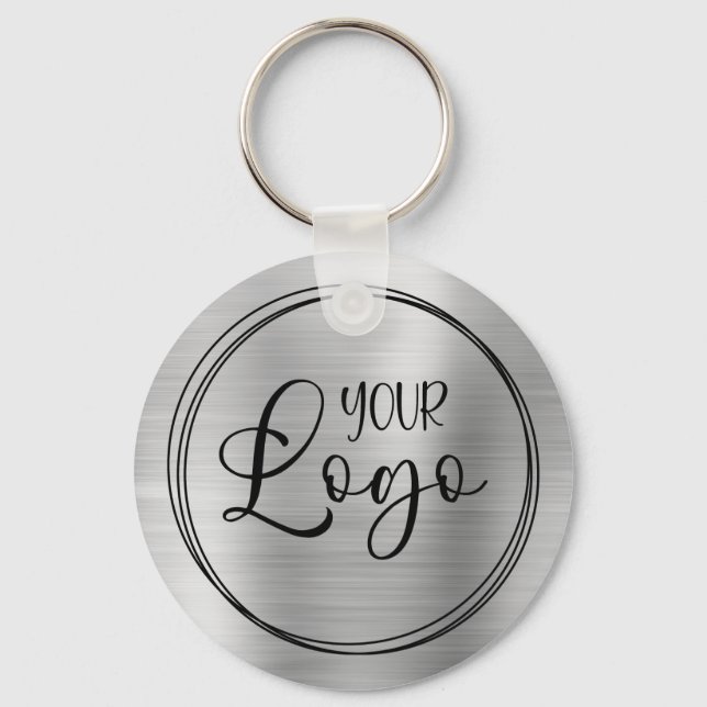 Silver Foil Your Business Logo Here Keychain (Front)