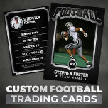 Silver Football Trading Card, Sports Team Card<br><div class="desc">Celebrate your favorite football player with this sleek and modern silver football trading card. Featuring a bold, silver-accented design with a black background, this card is perfect for showcasing your player's stats and accomplishments. Customize it with your player's photo, name, number, position, hometown, height, weight, date of birth, coach, and...</div>