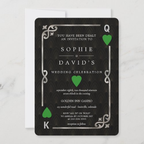 Silver Forest Green Casino Vegas Poker Wedding  Invitation