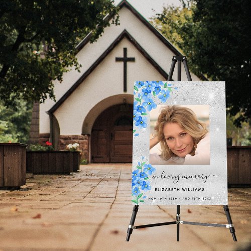 Silver forget me not floral photo memorial funeral foam board