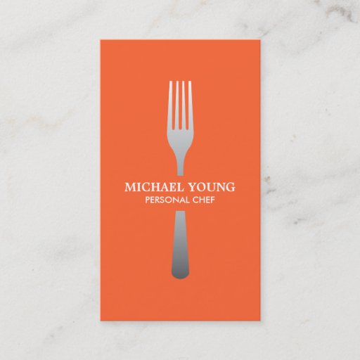 Customizable SILVER FORK on ORANGE Business Cards