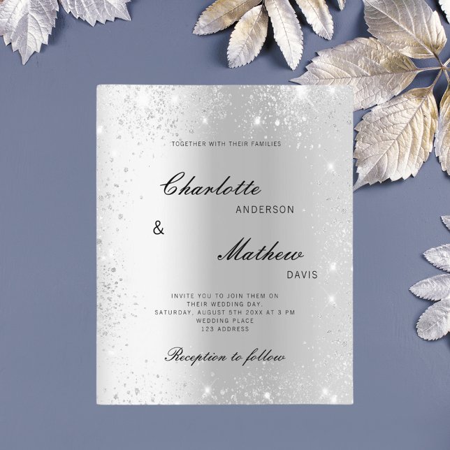 Silver formal script budget wedding invitation (Creator Uploaded)