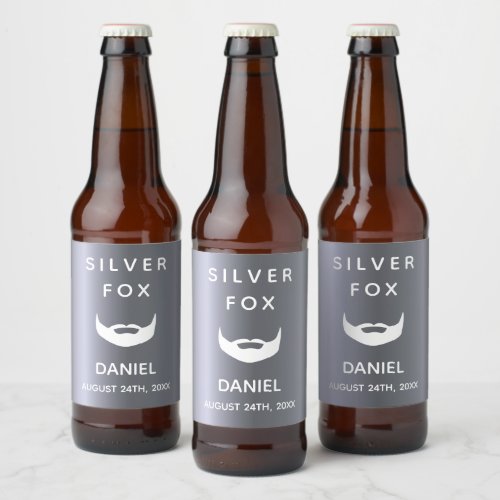 Silver fox birthday beard men guys beer bottle label