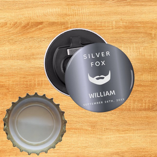 Silver fox birthday beard men guys gray trendy bottle opener (Creator Uploaded)
