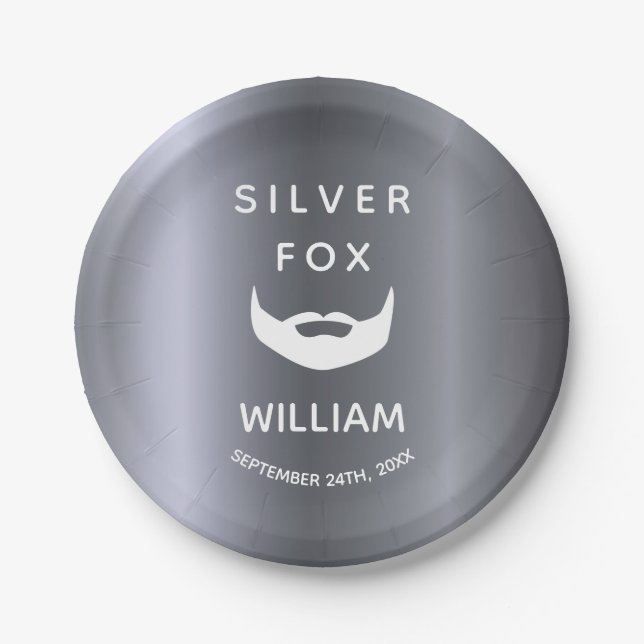 Silver fox birthday beard men guys gray trendy paper plates (Front)