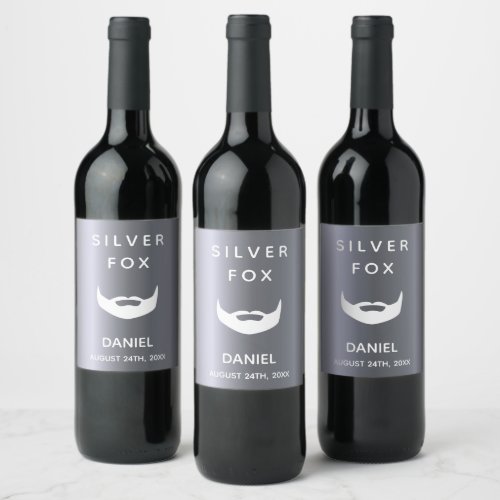 Silver fox birthday beard men guys gray trendy wine label
