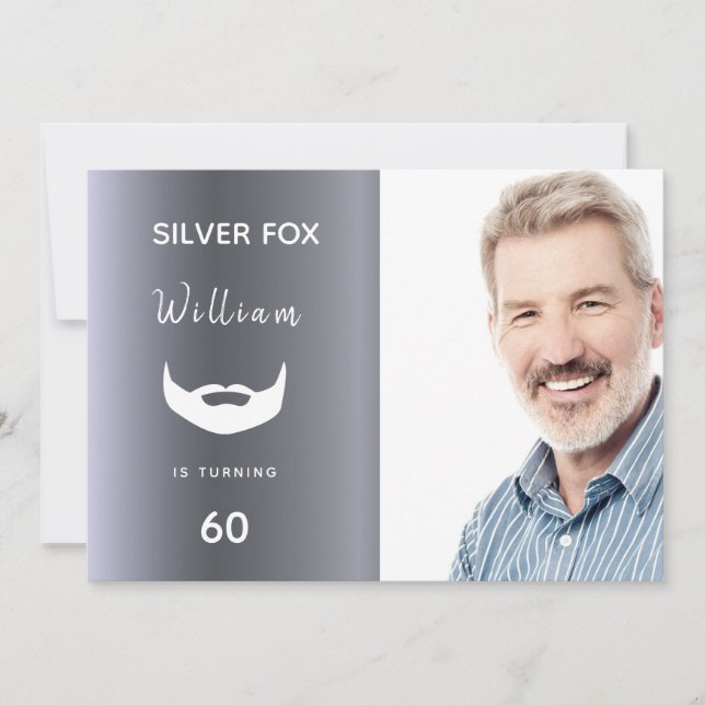 Silver fox birthday party custom photo men modern invitation (Front)