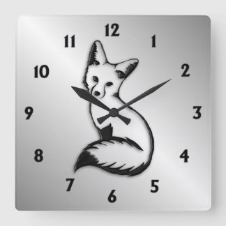 Silver Fox Black Numbers Square Wall Clock
