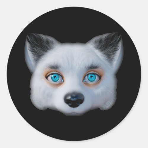 Silver fox blue eyes classic round sticker
