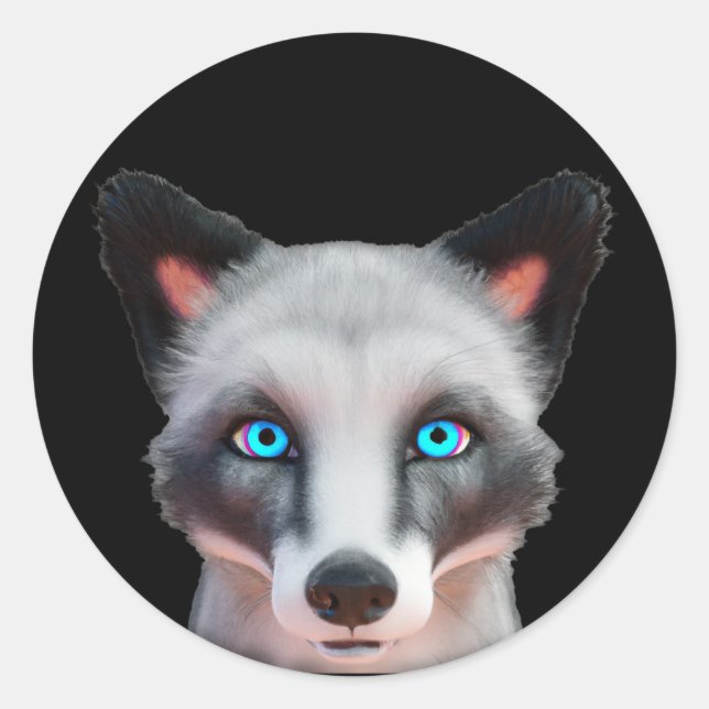 Silver fox blue eyes classic round sticker (Front)