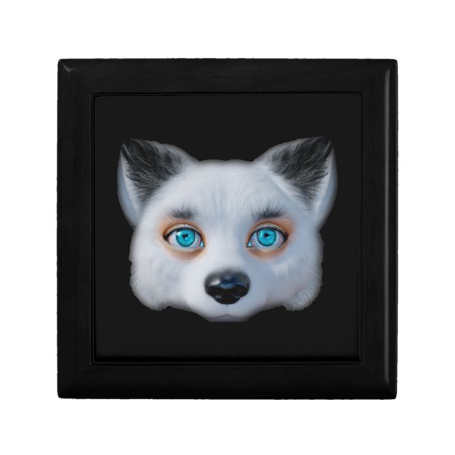 Silver fox blue eyes stone magnet glass coaster gift box (Front)
