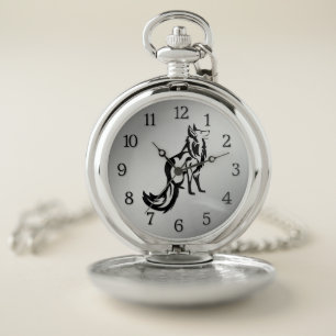 Silver Fox with black numbers Pocket Watch