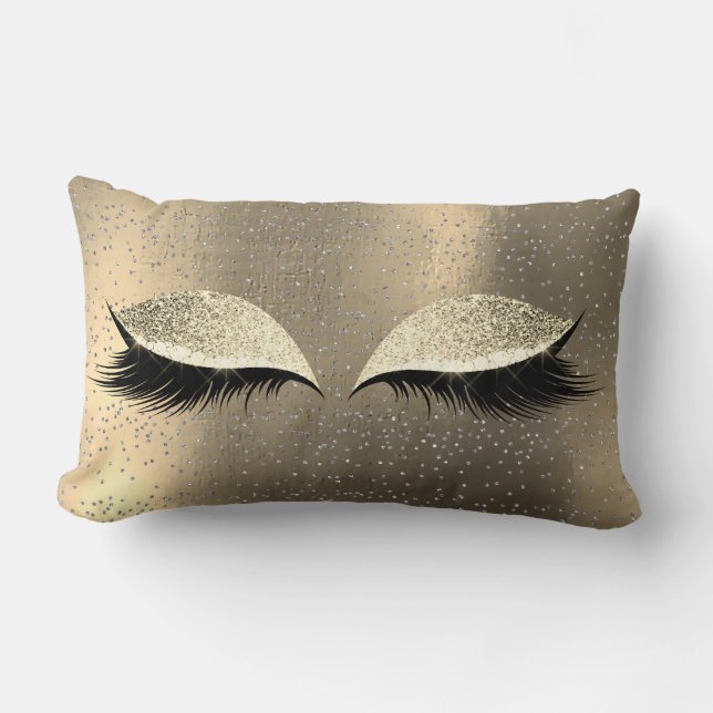Silver Foxier Glitter Black Glam Makeup Gold Cat Lumbar Pillow (Front)