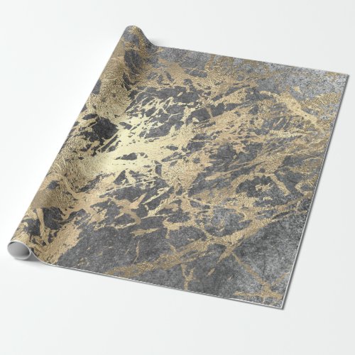 Silver Foxier Gold Marble Shiny Metallic Strokes Wrapping Paper