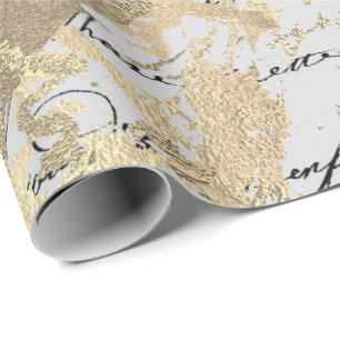 Silver Foxier Gold Script Shiny Metallic Black Wrapping Paper