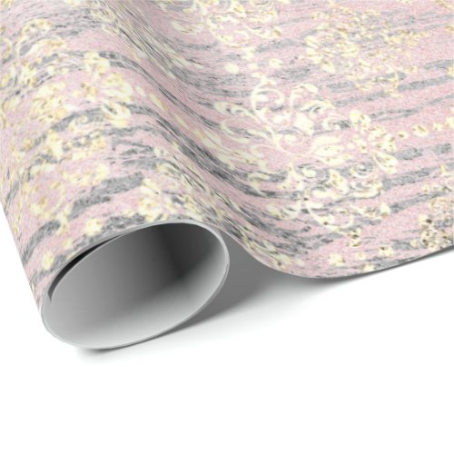 Silver Foxier Rose Pink Blush Damask Wood Rustic Wrapping Paper