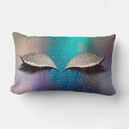 Silver Foxy Glitter Black Glam Makeup Tropical Cat Lumbar Pillow