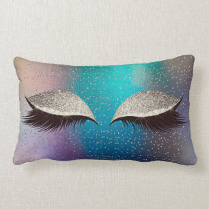 Silver Foxy Glitter Black Glam Makeup Tropical Cat Lumbar Pillow