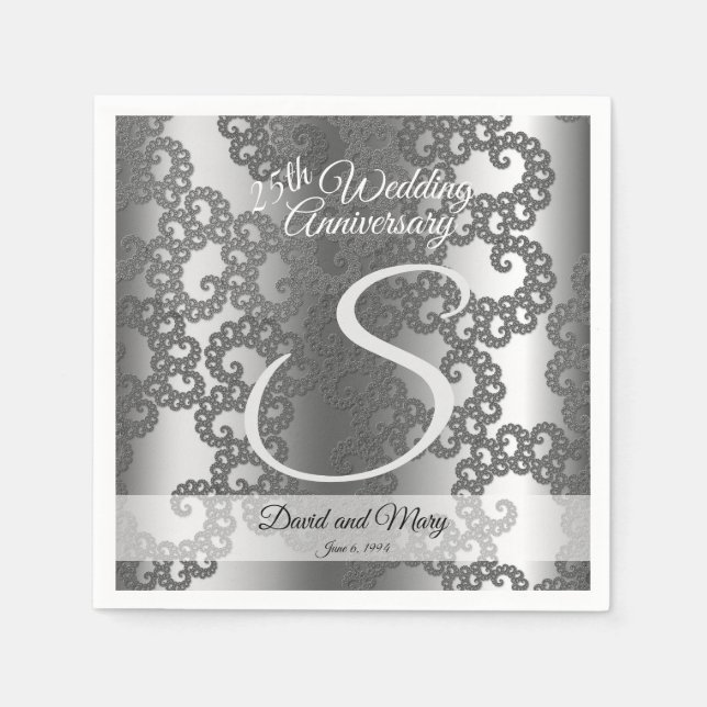 Silver Fractal Anniversary Napkins (Front)